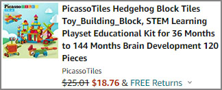 PicassoTiles Hedgehog Block Tiles Order Summary