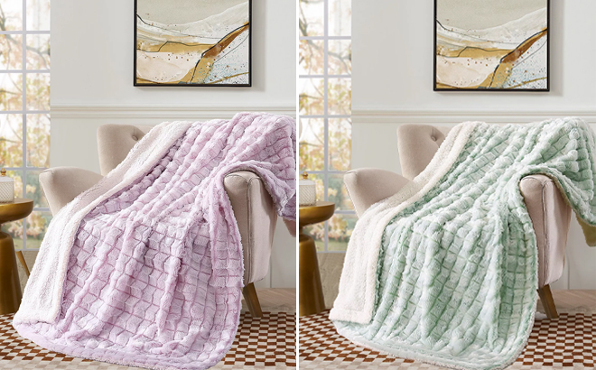 Purple and Green Royal Luxe Reversible Tie Dye Throws