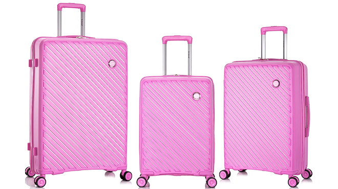 Rockland Prague 3 Piece Luggage Set in Pink Color