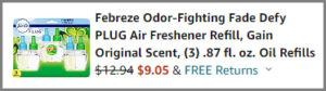 Screenshot of Febreze Plug Air Freshener 3 Count Refills Discounted Final Price at Amazon Checkout