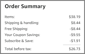 Screenshot of Folgers Classic Roast 27 Count K Cups Discounted Final Price at Amazon Checkout