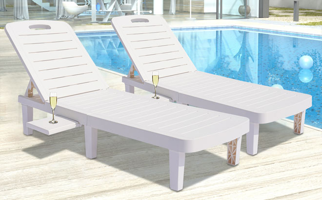 Segmart Patio Lounge Chair 2 Piece Set Beside on the Swimming Pool