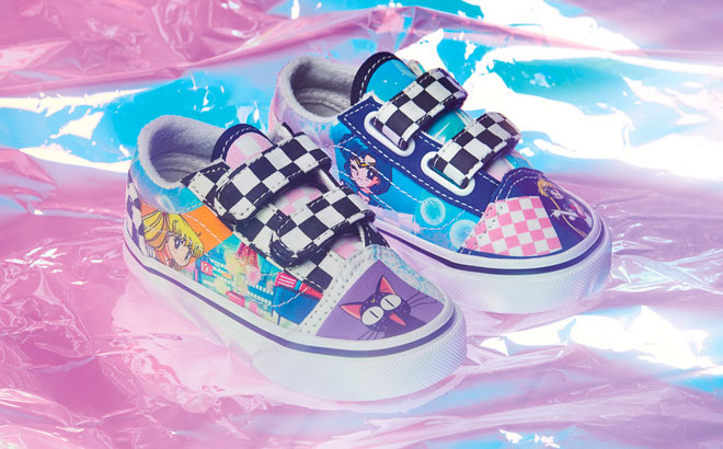 VANS x Sailor Moon Kids Shoes on a Foil Background