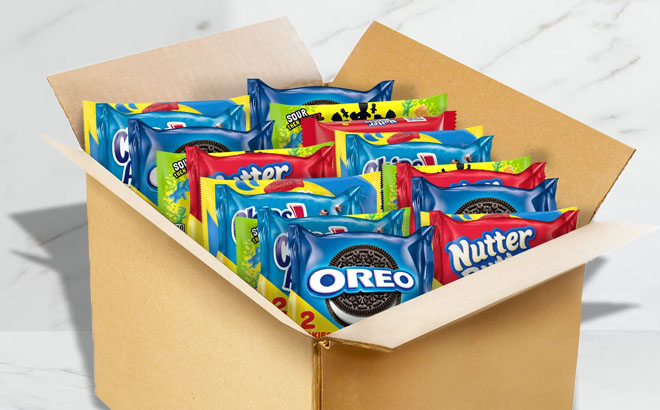 Variety Packs of Cookies and Candies on a Box