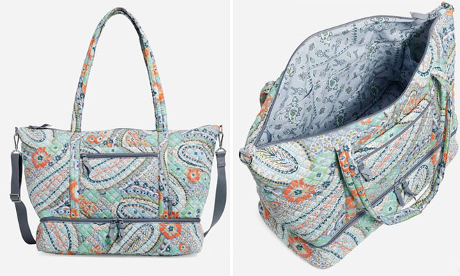 Vera Bradley Deluxe Travel Tote Bags on a Gray Background