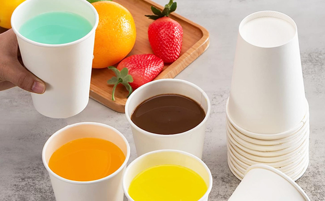 White Paper Cups with Various Drinks