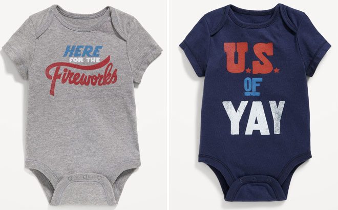 2 different colors of Old Navy Baby Short Sleeve Graphic Bodysuit