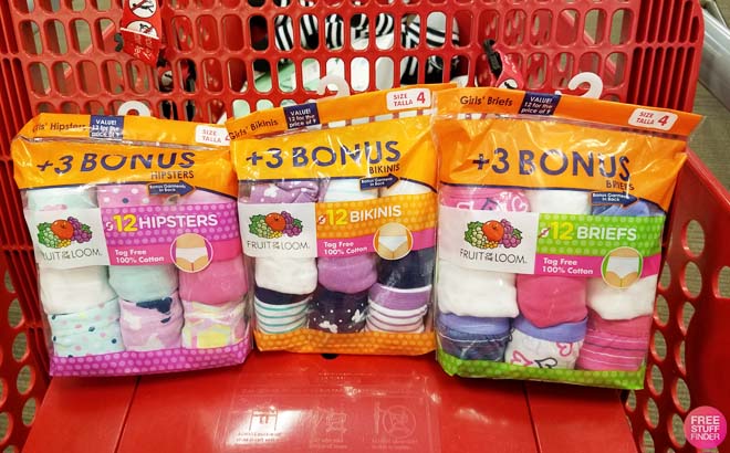 3 Packs of Fruit of the Loom Girls 14 Count Cotton Hipster