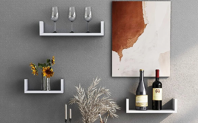 3 Piece White Small Floating Shelves