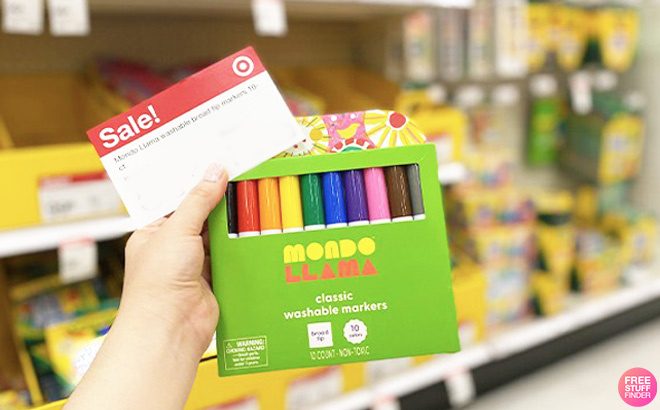 A Person Holding a Mondo Llama Washable Markers 10 ct