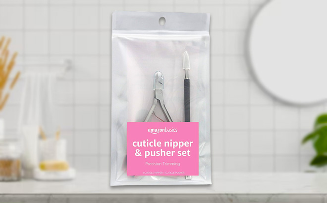 Amazon Basics Cuticle Nipper and Pusher Set for nails on the table