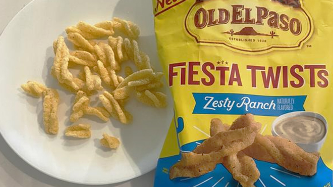 An open bag of Old El Paso Fiesta Twists Zesty Ranch