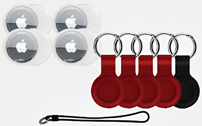 Apple AirTag 4 Pack Bundle with Keychain and Luggage Strap