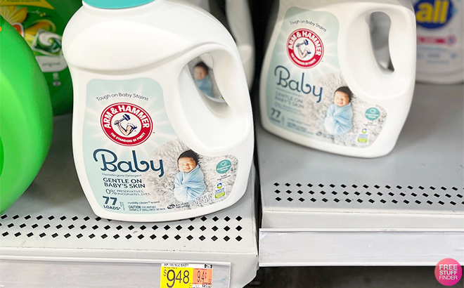 Arm Hammer Baby Laundry Detergent on a Shelf at Walmart