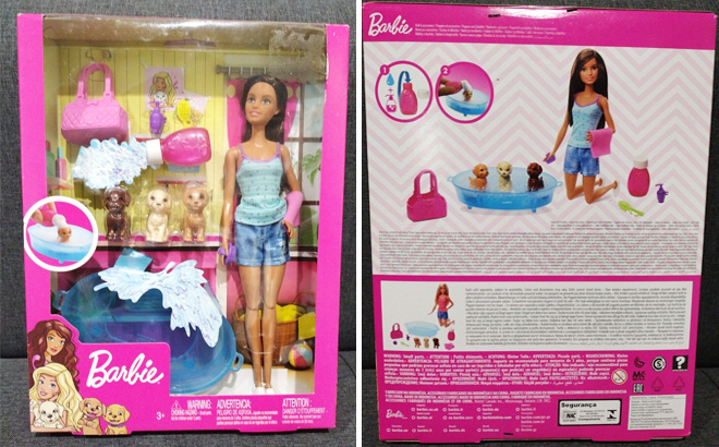 Barbie Brunette Puppy Bath Time Play Set