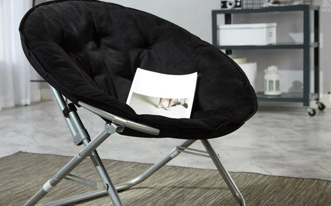 Black Color Mainstays Faux Fur Folding Saucer Chair