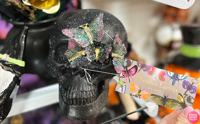 Butterfly Black Skull Figurine