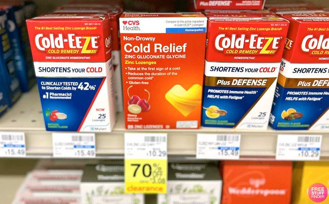 CVS Health Cold Relief Zink Lozenges on a Shelf at CVS