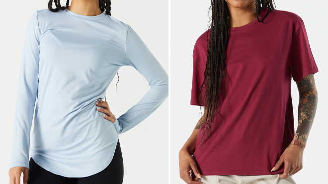 Charlotte Russe Ribbed Henley Long Top on the Left and Charlotte Russe Solid Crewneck Boyfriend T Shirt on the Right