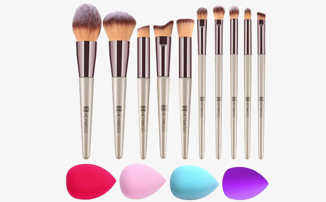 DUAIU Makeup Brushes 10PCS4 Makeup Sponge Champagne Gold Professional Makeup Brush Sets