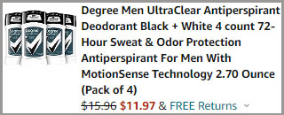 Degree Men UltraClear Antiperspirant Deodorant 4 Pack Order Summary