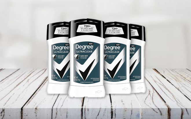 Degree Men UltraClear Antiperspirant Deodorant 4 Pack on a Table