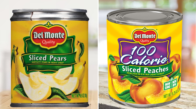 Del Monte Canned Sliced Pears in Heavy Syrup and Del Monte Canned Sliced Peaches in Extra Light Syrup