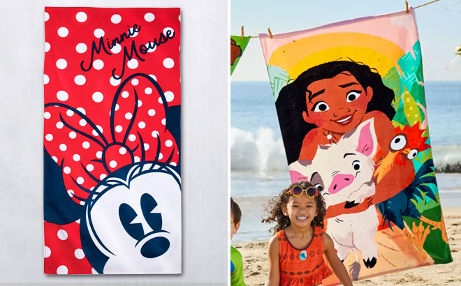 Disney Minnie Mouse Beach Towel and Moana Beach Towel