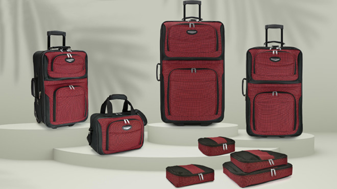 Expandable Rolling Upright Luggage 8 Piece Set on Raised Rounded Platfroms