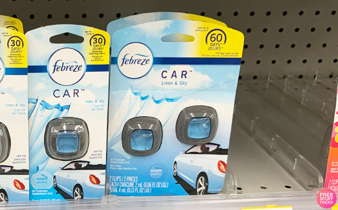 Febreze Car Air Freshener Vent Clip Linen Sky on a Shelf at Walgreens