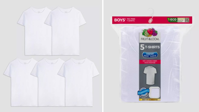 Fruit of the Loom Boys 5 Pack Crew T Shirt