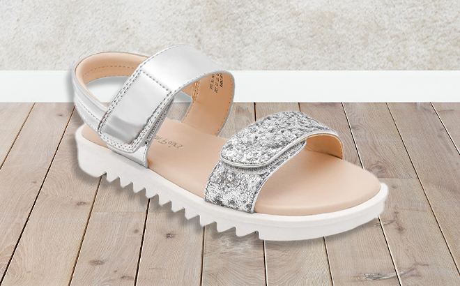 Girls Glitter Two Strapped Casual Open Toe Sandals in Silver