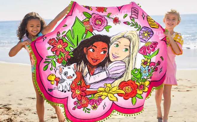 Girls Holding Disney Princess Deluxe Beach Towel