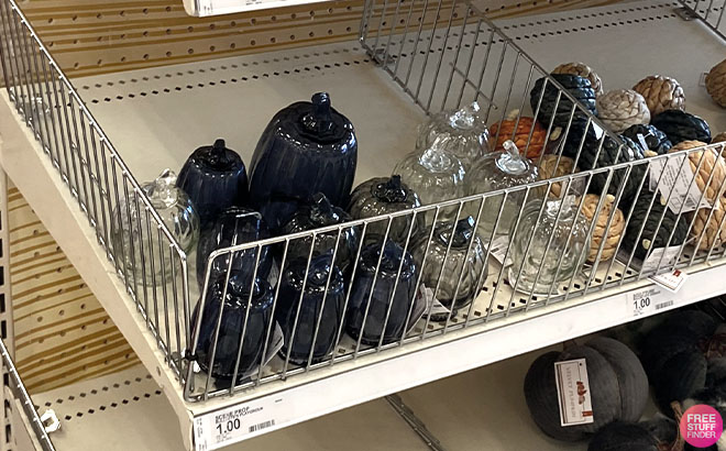 Glass Decorative Pumpkins on a Shelf