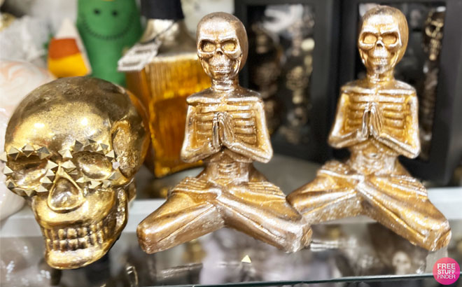 Golden Skull and Skeleton Figurines