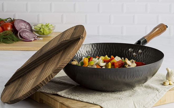 Goodful Hammered Carbon Steel Pow Wok Pan