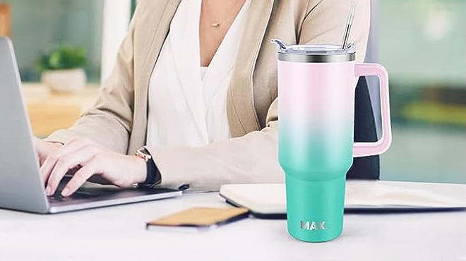 Insulated Reusable Stainless Steel Travel Mug on Desk