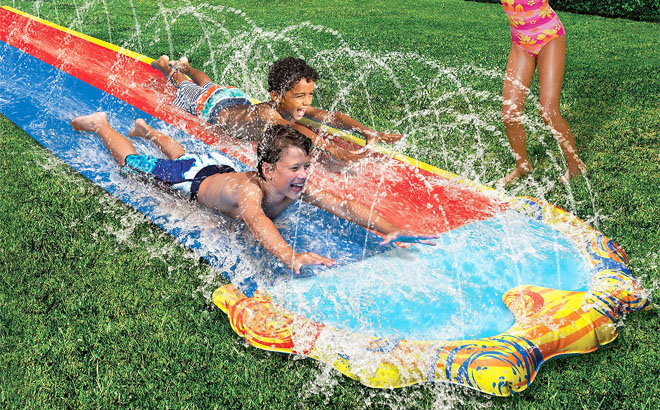 Kids Playing in Banzai Splash Sprint Racing Slide