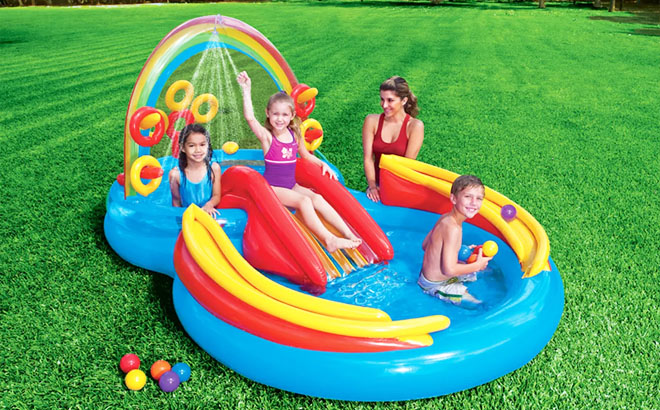 Kids Playing in Intex Rainbow Ring Play Center