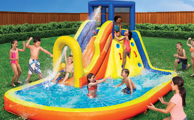 Kids Playing on Banzai Splash Summit Inflatable Water Park Play Center