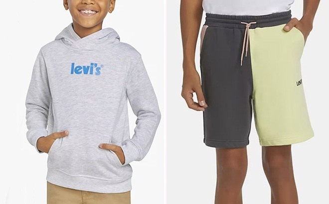 Levis Little Boys Levis Logo Pullover Hoodie Sweatshirt and Levis Colorblocked Jogger Shorts Big Boys