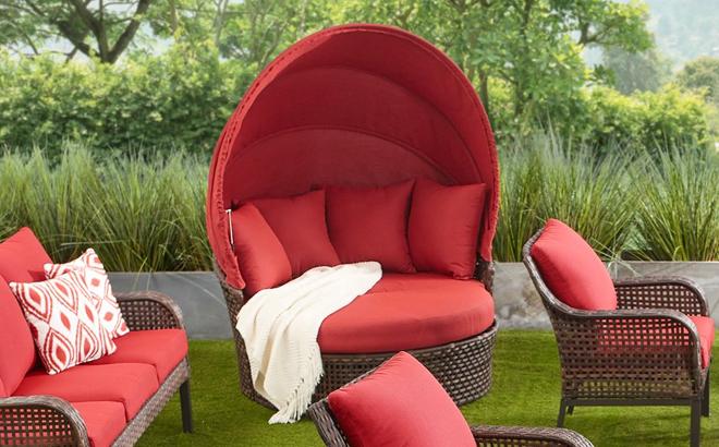 Mainstays Tuscany Ridge 2 Piece Outdoor Daybed with Retractable Canopy in Red at Walmart