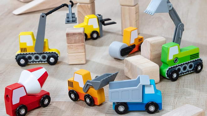 Melissa Doug Wooden Construction Site Vehicles 8 Piece Set