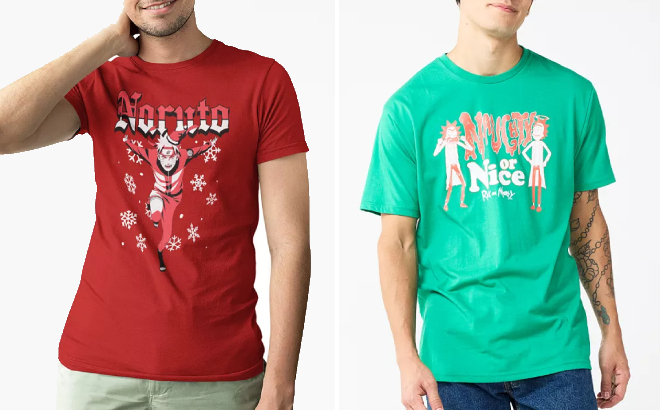 Mens Holiday Naruto and Rick Morty Tees