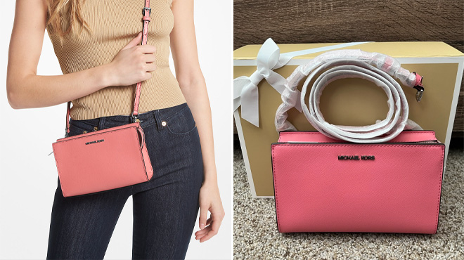 Michael Kors Small Faux Leather Crossbody Bag in Pink color