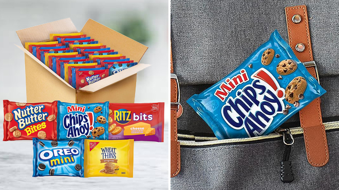 Nabisco Snacks 50 Count Variety Pack on the Left and a Pack of Chips Ahoy on the Right