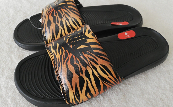 Nike Victori One Womens Slide Sandals with Tiger Print