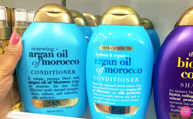 OGX Argan Oil Shampoo and Conditioner on Store Shelf