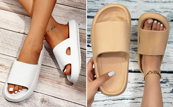 Yasirun Womne's Ribbed EVA Slide in White 