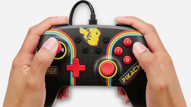 PowerA Enhanced Wired Controller for Nintendo Switch in pikachu arcade